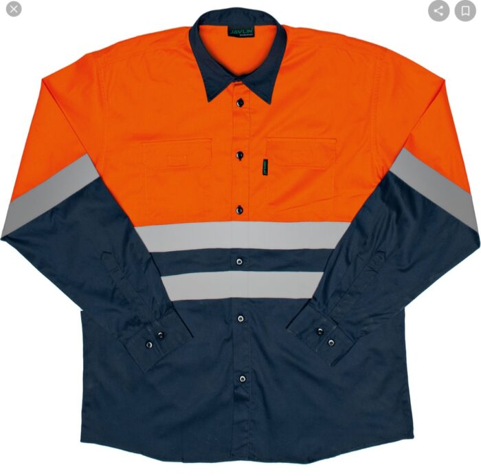 Hivis Two Tone Long Sleeve Work Shirt Orange/Navy