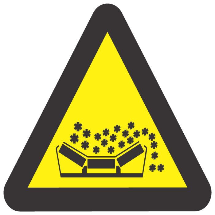 Symbolic Sign Beware items falling from Conveyor