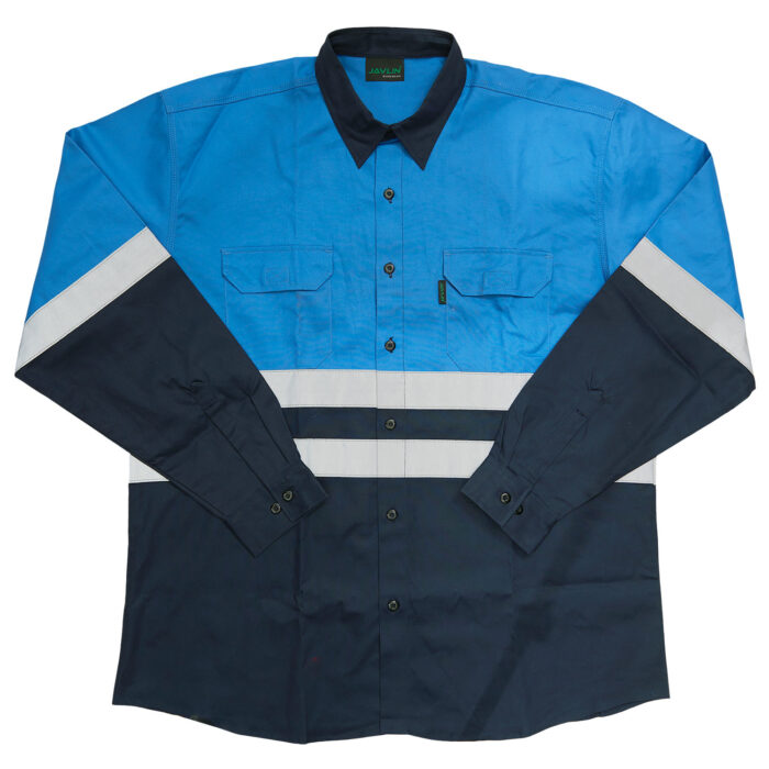 Hivis Two Tone Cotton Long Sleeve Work Shirts Sky/Navy